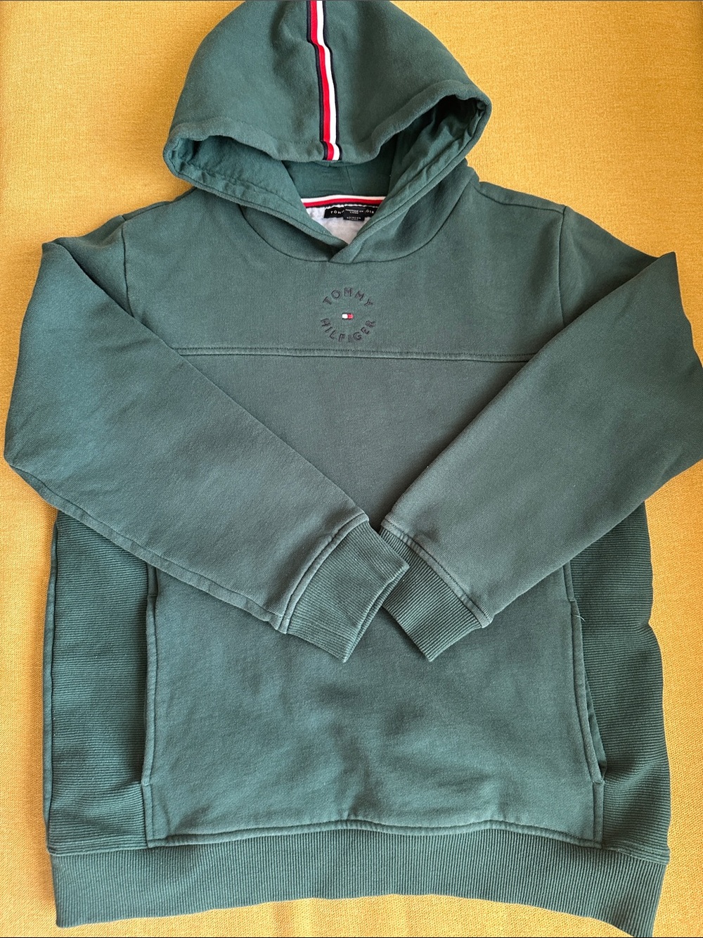 Tommy Hilfiger Olive Green Crewneck Hoodie with Signature Stripe